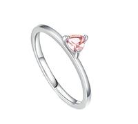 Stfery Anillo de compromiso para parejas, oro 4 x 4 mm, corte triangular, rosa morganita, anillo de oro blanco de 14 quilates, anillo 45 (14,3) - 62 (19,7)