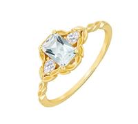 Stfery Anillo de compromiso rectangular de oro de 9 quilates, 14 quilates y 18 quilates para mujer, con rama de olivo y cuarzo prasiolita, oro auténtico, N 1/2, Metal, Cuarzo prasiolita Moissanita