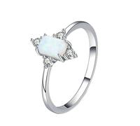 Stfery Anillo de compromiso vintage de oro blanco de 9 quilates/14 quilates, oro real, ópalo para mujer, N 1/2, Metal, Ópalo