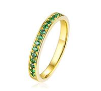 Stfery Anillo de media eternidad de oro amarillo de 18 quilates con esmeralda de 0,2 quilates, anillo de aniversario personalizable, H 1/2, Metal, Sin piedras preciosas