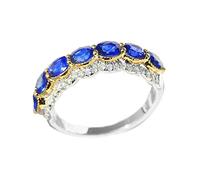 Stfery Anillo de media eternidad de oro blanco de 18 quilates para mujer con diamantes de zafiro de talla ovalada de 1 quilate, anillos de compromiso personalizables, R 1/2, Metal, Sin piedras