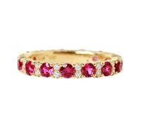 Stfery Anillo de media eternidad de oro de 18 quilates para mujer con diamantes redondos de rubí de 1 quilate, anillos de aniversario personalizables, R 1/2, Metal, Sin piedras preciosas