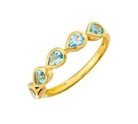 Stfery Anillo de oro amarillo de 9/14 quilates con bisel de piedras preciosas de oro real, anillo apilable de topacio con gotas para mujer, P 1/2, Metal, Topacio