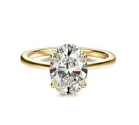 Stfery Anillo de oro amarillo de 9 quilates con halo solitario de oro real, anillo de boda ovalado de moissanita personalizado para mujer, talla 5