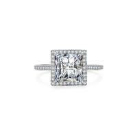 Stfery Anillo de oro blanco de 18 quilates con piedras preciosas pavé para mujer, anillo de promesa de princesa moissanita, oro real personalizado, R 1/2, Metal, Moissanita