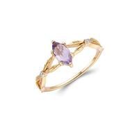 Stfery Anillo de oro de 18 quilates para mujer, con rama de olivo, marquesa, amatista, anillo de compromiso, oro auténtico, joyas Au750, talla 47 (15.0)