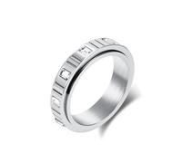 Stfery Anillo Giratorio Acero Inoxidable Mujer Piedra, Anillo Antiestres Plateado con Circonitas Blanco 6MM Fantasia Talla 22