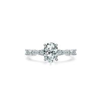 Stfery Anillo ovalado de oro blanco de 18 quilates con moissanita para mujer, oro real, brillante halo de promesa personalizado, S 1/2, Metal, Moissanita