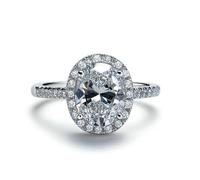 Stfery Anillo ovalado de oro de 18 quilates con halo de oro real, anillo de moissanita personalizado para mujer, M 1/2, Metal, Moissanita