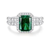 Stfery Anillo rectangular de oro blanco de 18 quilates con cuentas de piedras preciosas personalizadas, esmeralda creada en laboratorio de 2,5 quilates con moissanita, anillo de boda para mujer 4, K 1