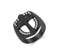 Stfery Anillo Sello Acero Inoxidable Hombre Bouclier Cruz Pavé, Anillo Negro con Circonitas 23MM Vintage Talla 22