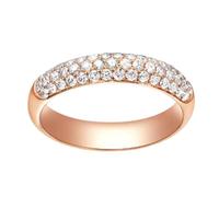 Stfery Anillos de boda de oro rosa de 9 quilates, 14 quilates y 18 quilates con diamantes creados, anillo de lujo de tres filas para ella, anillo de compromiso de oro con diamantes cultivados en