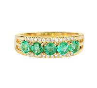 Stfery Anillos de compromiso de media eternidad de oro de 18 quilates para mujer, con pavé de esmeralda redonda de 0,45 quilates, alianza de boda personalizable, J 1/2, Metal, Sin piedras preciosas