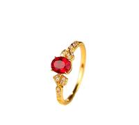 Stfery Anillos de compromiso de oro amarillo de 9 quilates, 14 quilates y 18 quilates en rubí creado, elegante anillo de escultura de piedras preciosas rojas para mujer, anillo de boda con rubí