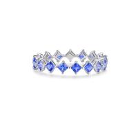 Stfery Anillos de compromiso de oro blanco de 9 quilates, 14 quilates y 18 quilates, elegante anillo de eternidad para mujer, anillo de aniversario de oro real con zafiros naturales cuadrados de 1