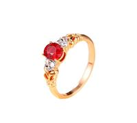 Stfery Anillos de compromiso de oro rosa de 9 K, 14 y 18 quilates en rubí creado, anillo vintage de piedras preciosas de vid para mujer, anillo de oro real con 4 puntas de 1,2 quilates, rubí ovalado