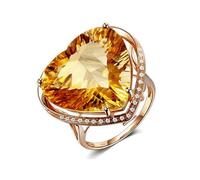 Stfery Anillos de oro rosa de 18 quilates para mujer, con pavé de citrino en forma de corazón, alianza de matrimonio personalizada, L 1/2, Metal, Sin piedras preciosas