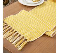 Stfery Camino de mesa lavable de 35 x 280 cm, lino, lavable, color amarillo limón, moderno, estampado geométrico, camino de mesa para cocina, comedor, decoración, interior, vacaciones, fiesta
