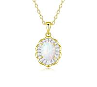 Stfery Collar con medallón floral para mujer, oro de 9/14/18 quilates, 6,5 x 8 mm, collar con colgante de ópalo ovalado pavé de moissanita de oro real, 40+5cm, Metal, Ópalo Moissanita