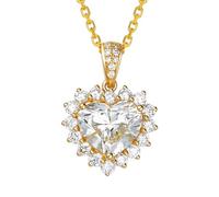 Stfery Collar de oro amarillo de 9K/14K/18K, colgante de corazón pavé con diamantes cultivados en laboratorio de 1 quilate, collar de oro real para mujer, 40+5cm, Metal, Diamante cultivado en