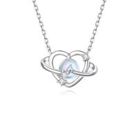Stfery Collar de oro de 9/14/18 quilates para mujer, collar de planeta de corazón con piedra lunar de 5,5 mm, moissanita, oro real, Metal, Piedra lunar Moissanita