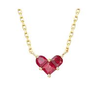 Stfery Collar de rubí de oro amarillo de 9 K, 14 y 18 quilates, colgante de corazón de rompecabezas con rubí de 0,21 quilates, collar de oro real para ella, 40+5cm, Metal, Rubí