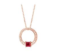 Stfery Collar de rubí de oro rosa de 9 K/14 K/18 K, elegante colgante de círculo pavé con rubí cuadrado y diamantes, collar de oro real para mujer, 40+5cm, Metal, Rubí