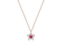 Stfery Collar de rubí de oro rosa de 9 K, 14 y 18 quilates, delicado colgante de flor con rubí de 0,07 quilates y diamantes, collar de oro real para mujer, 40+5cm, Metal, Rubí Diamante