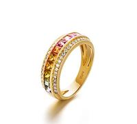 Stfery Juego de anillos de media eternidad de oro amarillo de 18 quilates con zafiro colorido de 1,5 quilates y diamantes pavé personalizables, T 1/2, Metal, Sin piedras preciosas