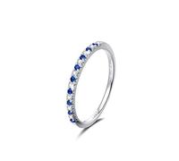 Stfery Juego de anillos de media eternidad de oro blanco de 14 quilates con zafiro de 0,2 quilates y pavé de diamantes, alianzas de boda personalizadas, R 1/2, Metal, Sin piedras preciosas