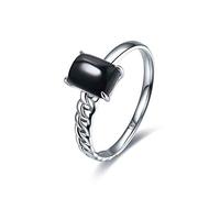 Stfery Juego de anillos de oro blanco de 18 quilates con bandas de compromiso de ónix negro de forma rectangular personalizadas, N 1/2, Metal, Sin piedras preciosas