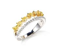 Stfery Juego de anillos de oro blanco de 18 quilates con diamantes amarillos de 0,42 quilates y diamantes blancos pavé personalizados, V 1/2, Metal, Sin piedras preciosas