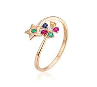 Stfery Juego de anillos de oro rosa de 18 quilates con estrella y flor con diamantes de 0,03 quilates, rubí, zafiro, tsavorita, anillos de aniversario personalizados, Q 1/2, Metal, Sin piedras