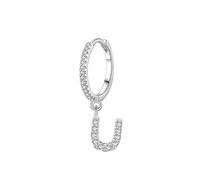 Stfery Pendientes de aro de oro blanco de 18 quilates para mujer, oro real, con letra U, aretes de aro con moissanita pavé AU750