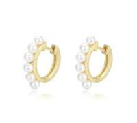 Stfery Pendientes de aro de oro real para mujer, de 9/14/18 quilates, aros redondos con perla para mujer, Unique, Metal, Perla
