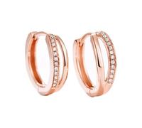 Stfery Pendientes de aro de oro rosa de 9 quilates, 14 quilates y 18 quilates para mujer, aretes tipo argolla con diamantes de 0,05 quilates, oro real, Unique, Metal, Diamante