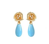 Stfery Pendientes de gota de oro amarillo de 9K/14K/18K para mujer, aretes vintage de lágrima de 6,86 quilates, turquesa y diamantes de oro real, Unique, Metal, Turquesa Diamante