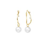 Stfery Pendientes de gota de oro de 9 quilates, 14 quilates y 18 quilates para mujer, perlas colgantes de 8,5 a 9 mm, aretes de aro con diamantes de oro amarillo de 0,07 quilates, Unique, Metal, Perla