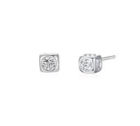 Stfery Pendientes de moissanita de oro blanco de 18 quilates para mujer, bonitos aretes cuadrados con moissanita redonda AU750