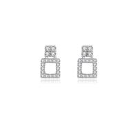 Stfery Pendientes de oro blanco de 18 quilates para mujer, oro real, aretes cuadrados dobles con moissanita AU750