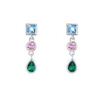 Stfery Pendientes de oro de 9/14/18 quilates con tres piedras para mujer, aretes geométricos de esmeralda cultivada en laboratorio, oro real, Unique, Metal, Esmeralda sintética varias gemas