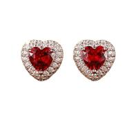Stfery Pendientes de tuerca de oro blanco de 9K/14K/18K cultivados en laboratorio para mujer, aretes de corazón pavé con rubí creado en laboratorio de 1,2 quilates y moissanitas de oro real, Unique