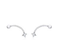 Stfery Pendientes de tuerca de oro de 9/14/18 quilates para mujer, aretes de tuerca de arco sonriente con perla de moissanita, Unique, Metal, Moissanita Perla