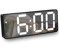 STFMHEZ Reloj despertador con espejo LED, reloj despertador digital HD con dos modos de alimentación y modo de repetición, pantalla LED de 3 pulgadas con 2 modos de atenuación para dormitorio, sala de