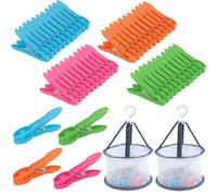 STFYUG 48 Pinzas para la Ropa Incluye 2 Cesta Pinzas Ropa, Pinza Ropa Que No Dejan Marca, Clips de Plástico Estables Antideslizantes, Ideales para Calcetines, Toallas, Ropo