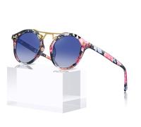 STGATN Gafas de sol para mujer para cara pequeña y mediana, retro, redondas, de doble puente, protección UV400, tonos de moda para el verano, 7. Marco floral con lente azul degradado, Medium