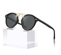 STGATN Gafas de sol para mujer para cara pequeña y mediana, retro, redondas, de doble puente, protección UV400, tonos de moda para el verano, 1. Marco negro y lente gris, Medium
