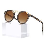 STGATN Gafas de sol para mujer para cara pequeña y mediana, retro, redondas, de doble puente, protección UV400, tonos de moda para el verano, 6. Marco de tortuga, lente marrón degradado, Medium