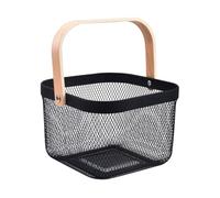 STGBCST Cesta de alambre con asa con asa, cesta de almacenamiento cuadrada, cesta de almacenamiento de metal, cesta para utensilios de cocina, ropa, decoración, cosméticos, acero y madera (negro)
