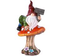Stgbcst Figura decorativa de gnomo de jardín sobre seta de resina - Lindo cartel de bienvenida para casa y jardín, 10,5 x 8 x 17,5 cm - Decoración perfecta para los amantes de los enanos (señal de